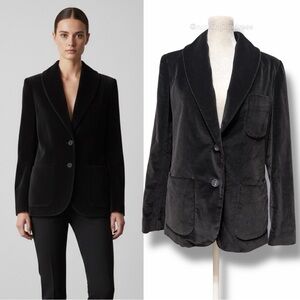 Vintage 80s Crazy Horse Black Velvet Shawl Collar Blazer Size 5/6 Fits XS/S